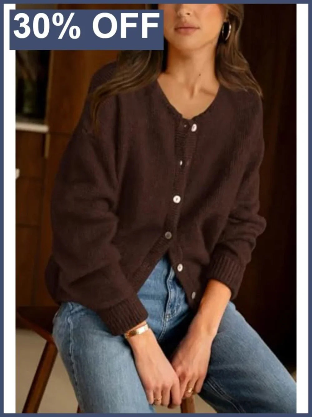 Long Sleeve Crewneck Button Down Cardigan Sweater Lightweight Knit